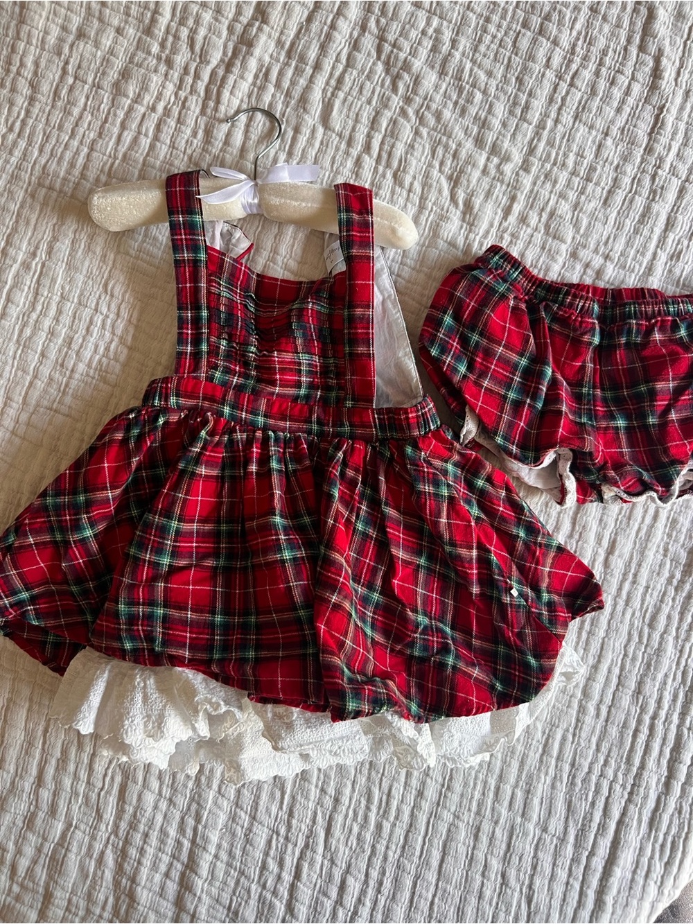 SweetHoney Red Plaid Ruffle Dress with Bloomers